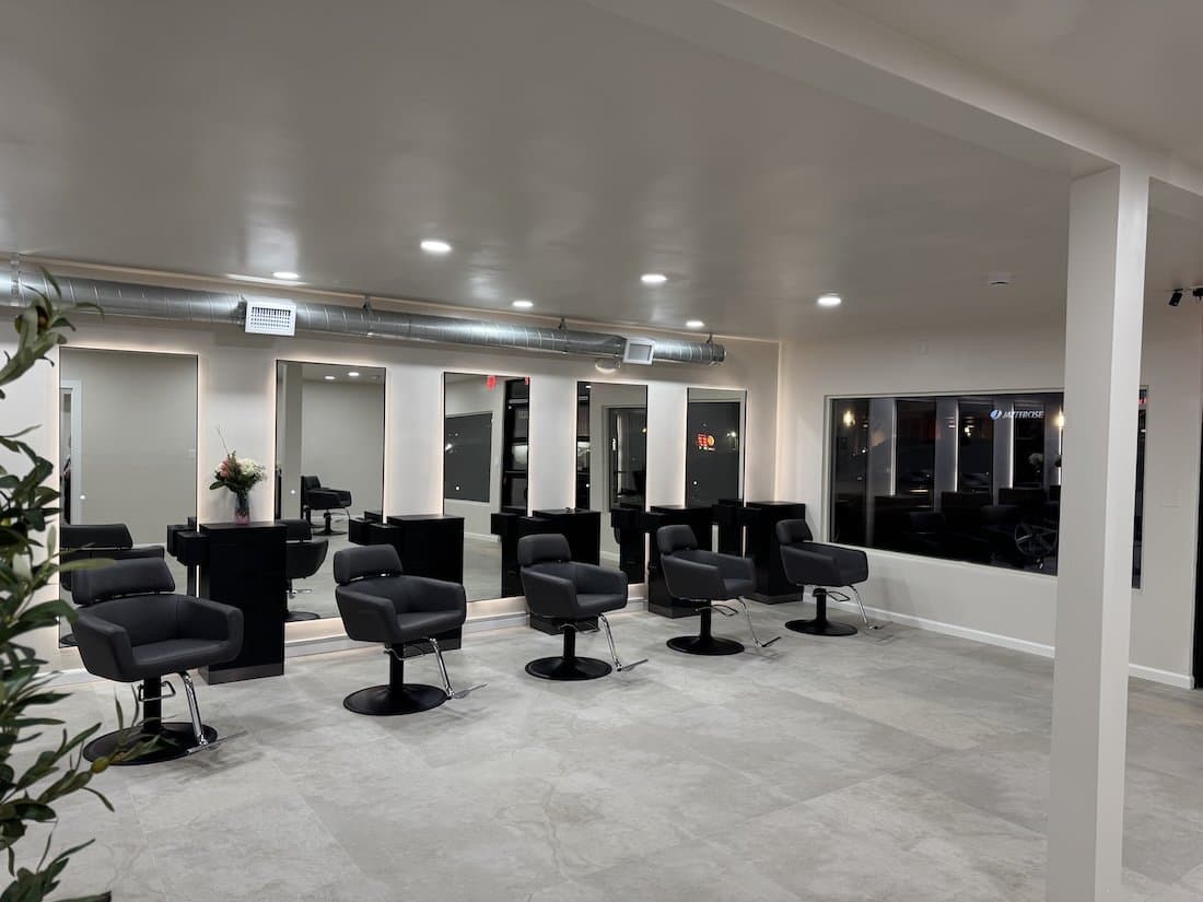 Styling stations on the salon floor at The Cosmo Lab in Poway